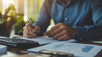 Businessman Writing on Documents