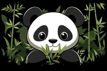 Cute Panda Bear Peeking from Bamboo Forest
