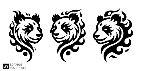 Naklejka premium tribal panda tattoo Black and White Vector Silhouette Illustrations Clip Art Graphic Design Elements