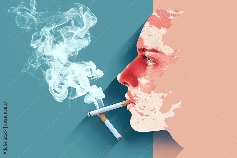 Aufkleber surreal representation of smoke transforming a human into ashes visualizing the devastating health e