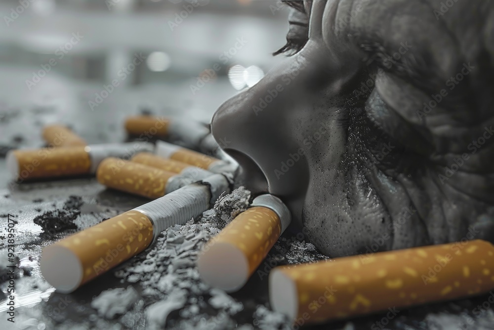 Poster abstract artistic expression of a face partially obscured by smoke representing the partial awarenes