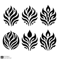 set of flower tribal flame tattoo vector illustration black and white silhouette graphic design template