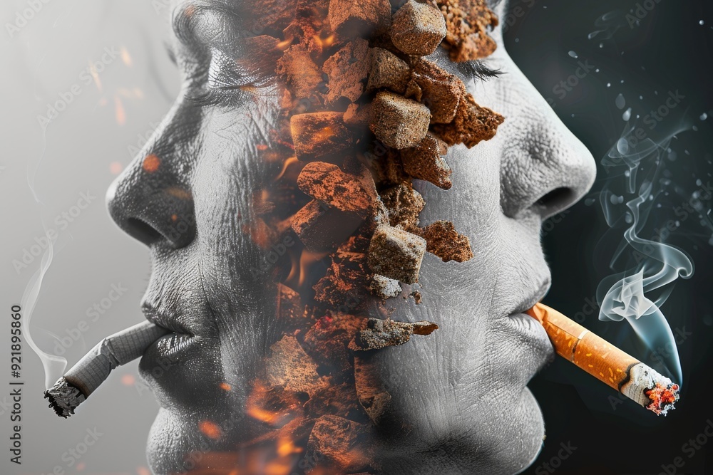 Poster surreal portrait of smoke seamlessly blending into the background representing the pervasive and inv