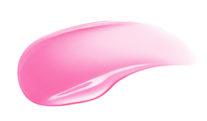 Pink lip oil or lip gloss swatch texture. Glossy liquid lipstick smear. Makeup product smudge isolated on transparent background