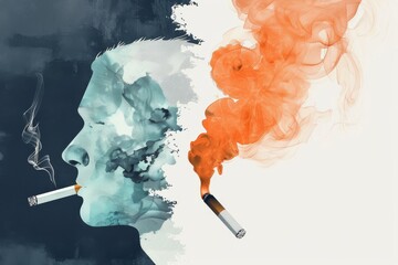 A figure contemplates before a sea of smoke illustrating the depth of thought and decision in the process of quitting smoking