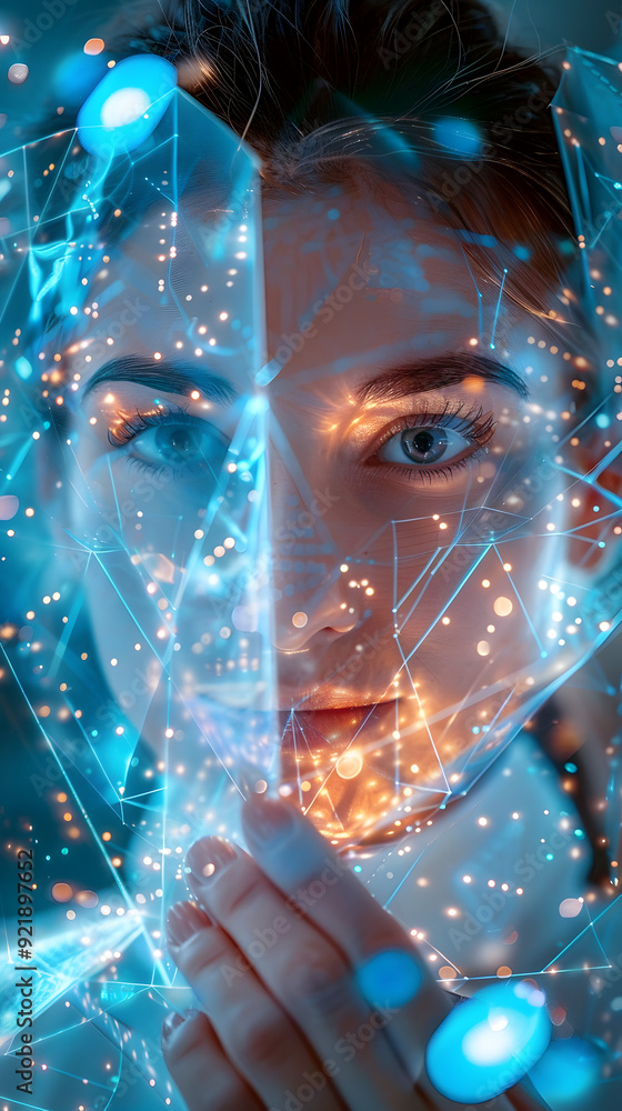 Poster photo realistic data protection officer with data shield and certificate in dreamy background symbol