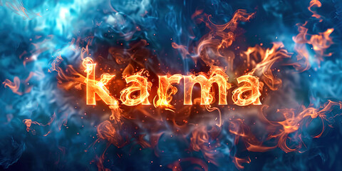 The word karma on fire on a black background