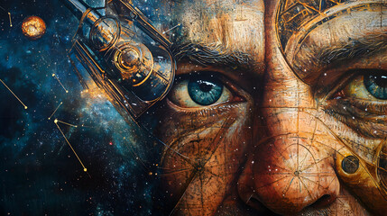 A series of close-up portraits of astronomers, with telescopes and star maps, gazing into the distance, reflecting the mysteries of the cosmos in their eyes.



