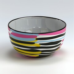 Vibrant Japanese Bowl with Intricate Patterns on White Background