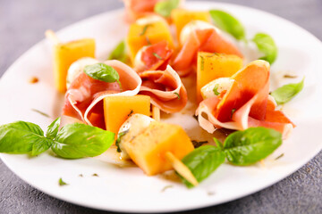 fresh melon, prosciutto ham and basil