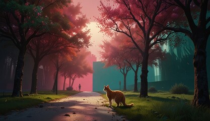 Autumn Stroll with Ginger Cat
