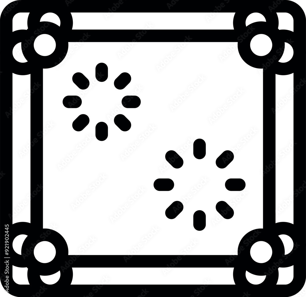 Poster square frame with rounded corners and floral decorations at each corner, displaying two rotating cir