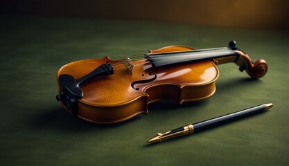 Fototapeta premium Elegant Violin on Green Background