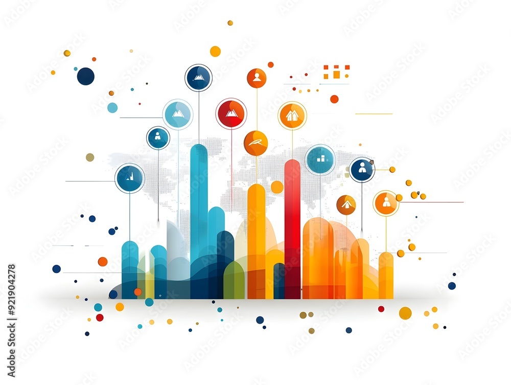 Poster abstract colorful graphic design with world map background.