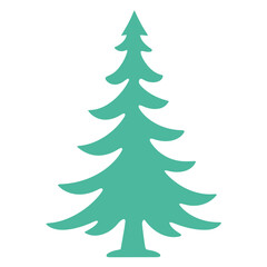 A green pine tree silhouette against a white background