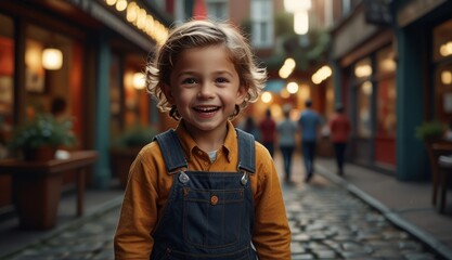 Joyful Child in Urban Scene