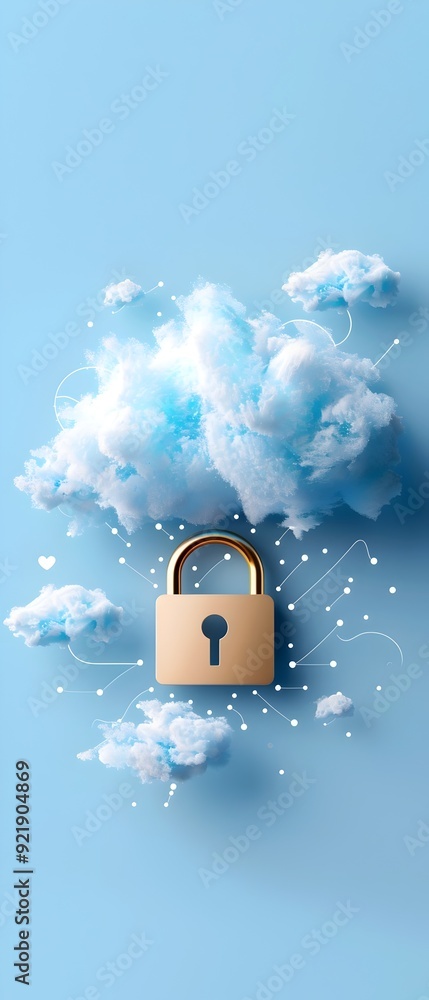 Poster cloud security concept with lock and network