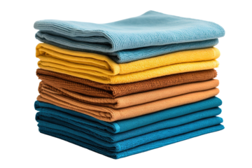 A Colorful Stack of Soft Cloths Displayed Aesthetically in Natural Light on White or PNG Transparent Background.