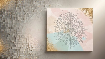 A detailed city map design with soft colors and textured background creates unique art