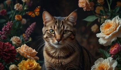 Majestic Cat Among Blossoms