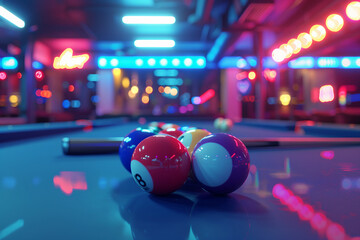 Weekend time with family kids friends in pool billiards club, learning pool play, Generative AI