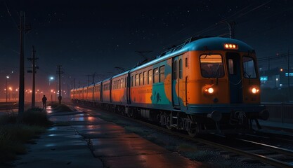Naklejka premium Vibrant Night Train Journey