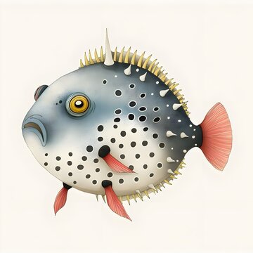 recommend clip art: A whimsical line art illustration of a pufferfish, capturing its unique shape and colorful details.