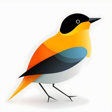 recommend clip art: A vibrant oriole sits gracefully, showcasing its striking colorful plumage in a minimalist cartoon style.