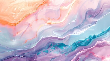 Obraz premium Fluid pastel brush strokes, soft hues of lavender, mint, and peach, abstract and dynamic design, hd quality, light and airy feel, smooth blending. --ar 16:9 --v 6.0 --s 250 --style raw