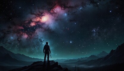 Fototapeta premium Astronaut Staring at Starry Sky