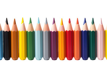 A Vibrant Array of Colored Pencils Displayed Artistically on a White Surface on White or PNG Transparent Background.
