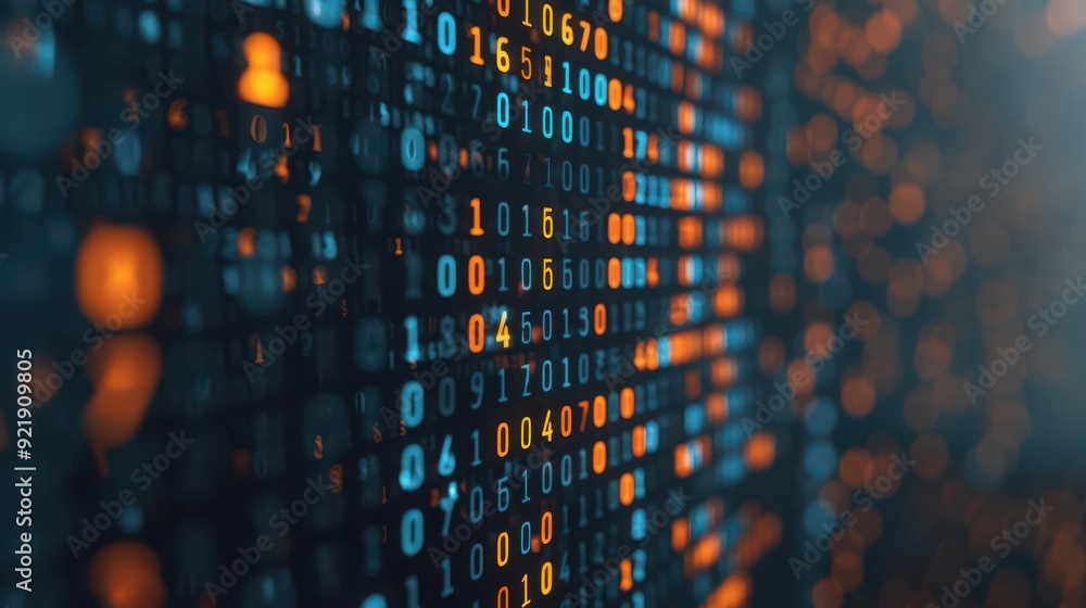 Poster close-up of digital data representation with glowing binary codes in vibrant colors. perfect for tec