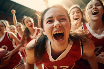 Female High School Basketball Team Playing Game