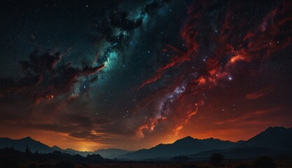 Obraz premium Celestial Wonders Over Serene Mountains