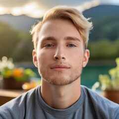 Back View Portrait with Mountainous Landscape