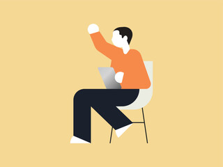 Illustration set of isolated people with computers at workplace virtual video conference call and meeting. Diverse men and women with laptops at remote work online business
