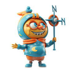 3D Hurricane Character Holding onto a Weather Vane, on isolated transparent background
