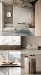 Fototapeta premium interior design moodboard for inspiration, natural materials, grey color tones
