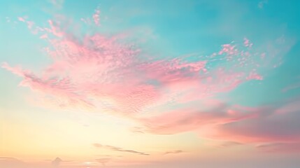 Naklejka premium Pastel gradient sky, baby blue merging into light pink, delicate transition, calm and serene atmosphere, early morning light, hd quality, ethereal and soft. --ar 16:9 --v 6.0 --s 250 --style raw