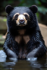 Obraz premium an Indian Sloth bear sitting in the water