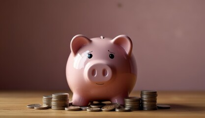 Piggy Bank with Coins Display