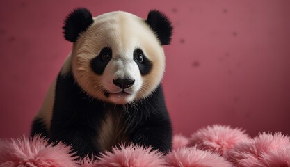 Adorable Panda on Pink Background