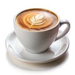 Cappuccino in A Mug with Latte Art Isolated on White Background