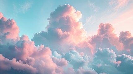 Pastel-colored clouds, gentle hues of pink, mint, and lavender, scattered across a light sky, soft and fluffy, high-definition quality, whimsical and calming. --ar 16:9 --v 6.0 --s 250 --style raw