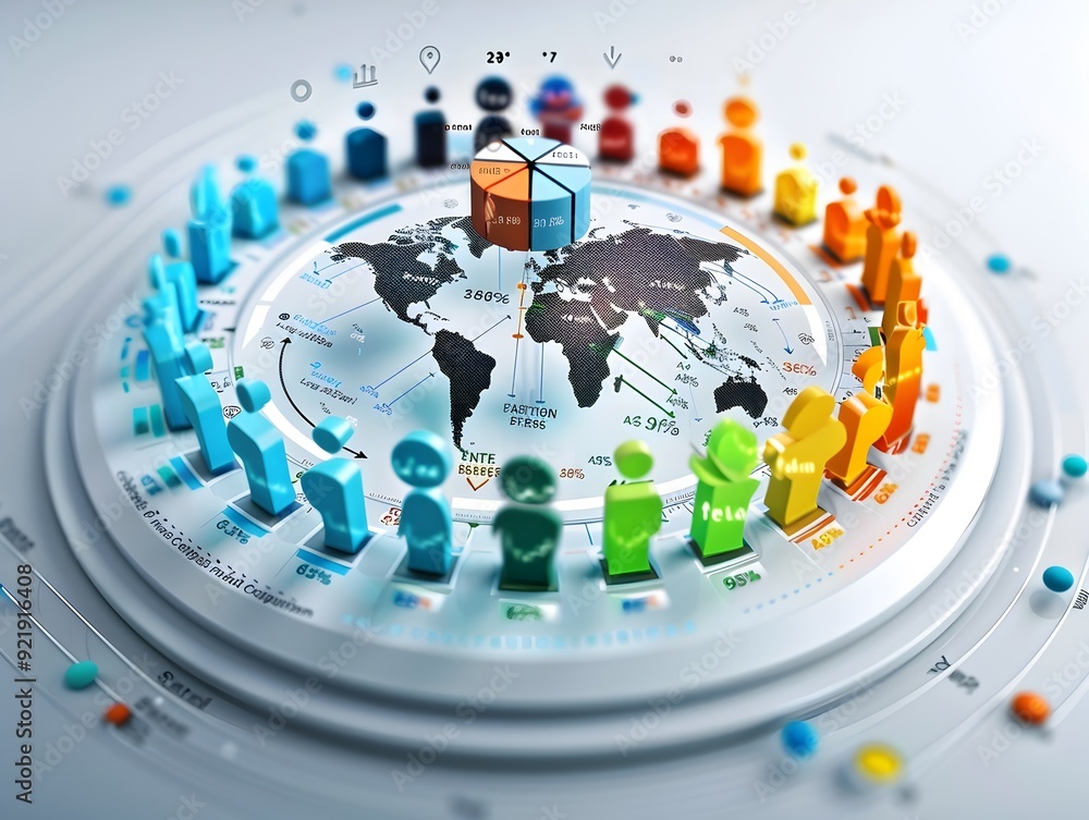 Poster global business network and data analysis.