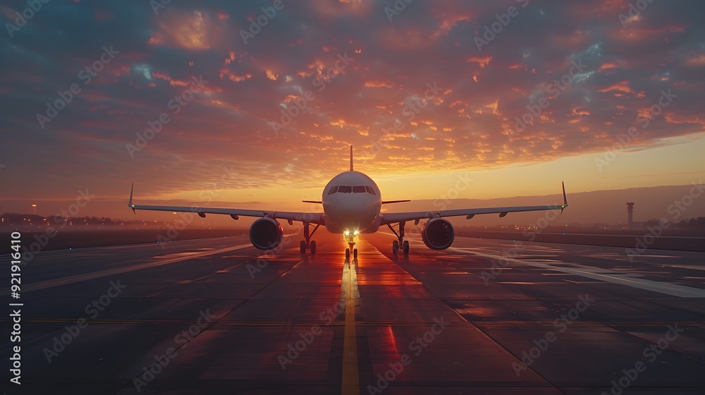 Wall mural Vibrant Sunrise at the Airport A Serene Airplane s Journey