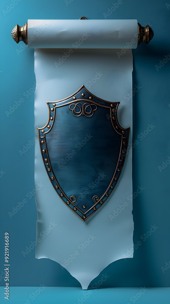 Poster policy maker with document and shield concept in whimsical background ideal for policy making and is
