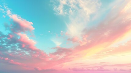 Obraz premium Sky with a pastel gradient, soft transition from baby blue to light pink, delicate hues, peaceful morning, high-definition quality, gentle and soothing atmosphere. --ar 16:9 --v 6.