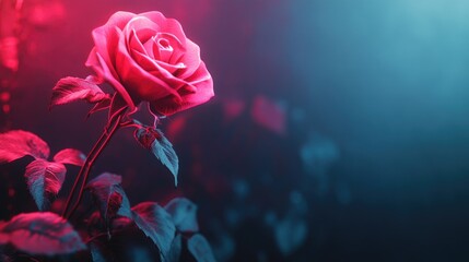 Pink Rose Lit by Red Light