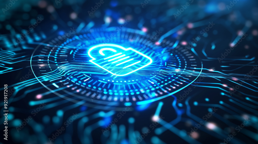 Poster concept of identity and access management with visual elements like secure login screens, biometric 